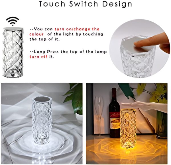 16 Colors Diamond Rose Crystal Lamp Bedside Acrylic Table Lamp | Led Touch Lamp