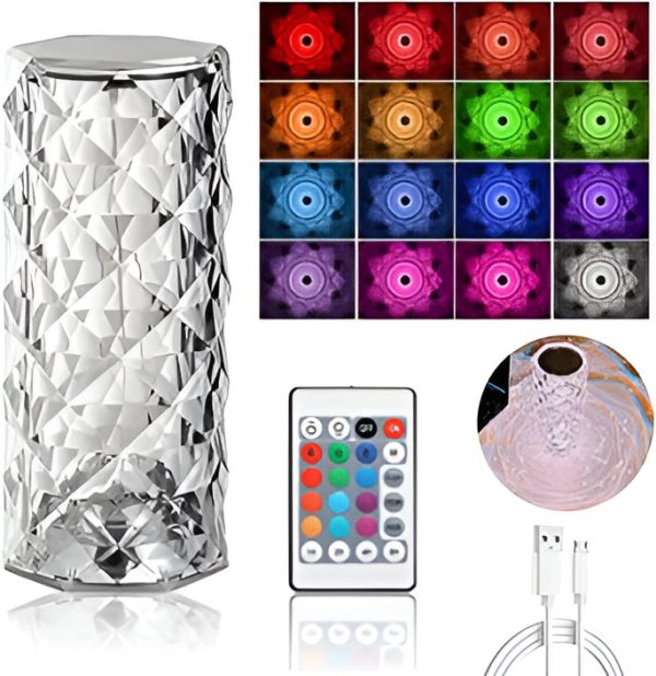 16 Colors Diamond Rose Crystal Lamp Bedside Acrylic Table Lamp | Led Touch Lamp